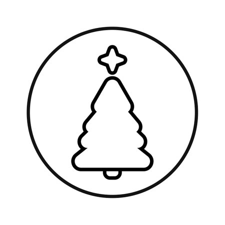 merry christmas pine tree isolated icon vector illustration design thick lineのイラスト素材