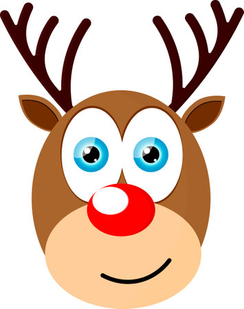 Cute reindeer with red nose, cartoon vector illustration.の写真素材