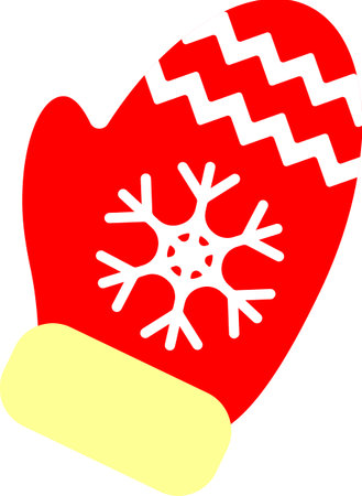 Red mitten with snowflakes isolated on a white background.の写真素材