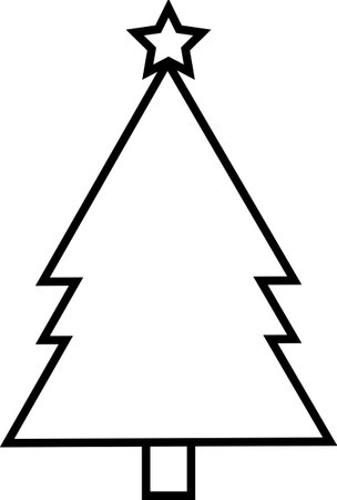 Black line Christmas tree icon isolated on white background. Vector Illustrationの写真素材