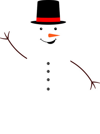 Illustration of a snowman in a hat on a white backgroundの写真素材