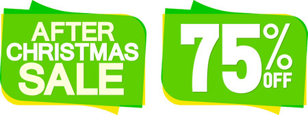 After Christmas Sale and 75% banners, discount tags on transparent background, PNGの写真素材