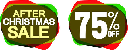 After Christmas Sale and 75% banners, discount tags on transparent background, PNGの写真素材