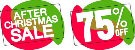 After Christmas Sale and 75% banners, discount tags on transparent background, PNGの写真素材