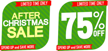 After Christmas Sale and 75% banners, discount tags on transparent background, PNGの写真素材