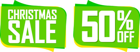 Christmas Sale and 50% off deal banners, discount tags on transparent background, PNGの写真素材