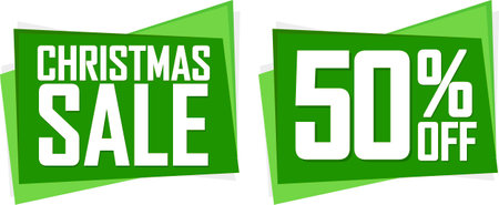 Christmas Sale and 50% off deal banners, discount tags on transparent background, PNGの写真素材