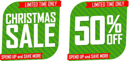 Christmas Sale and 50% off deal banners, discount tags on transparent background, PNGの写真素材