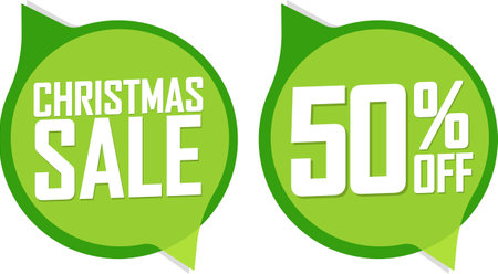 Christmas Sale and 50% off deal banners, discount tags on transparent background, PNGの写真素材