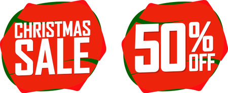Christmas Sale and 50% off deal banners, discount tags on transparent background, PNGの写真素材