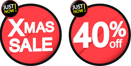 Xmas Sale and 40% off banners, discount tags on transparent background, PNGの写真素材