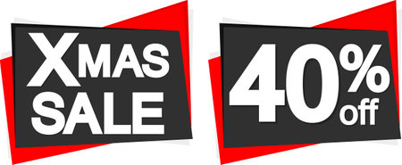 Xmas Sale and 40% off banners, discount tags on transparent background, PNGの写真素材