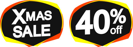 Xmas Sale and 40% off banners, discount tags on transparent background, PNGの写真素材