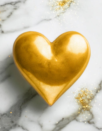 Heart shaped box with golden glitterle background with bokeh lightsの素材