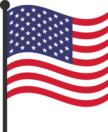 Flag of United States of America on a pole. transparent background, pngの写真素材