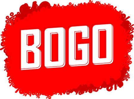 BOGO, buy 1 get 1 free, Sale banner design template, discount tag, lowest price, transparent background, spend up and save more, PNG illustrationの写真素材