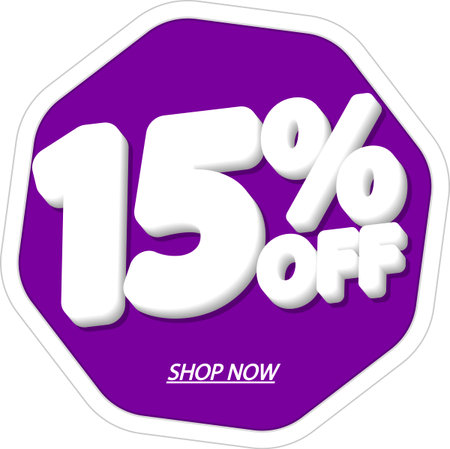 Sale 15 off, discount label and badge. PNG