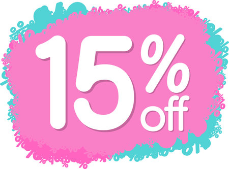 Sale 15 off, discount label and badge. PNG