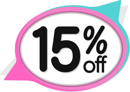Sale 15 off, discount label and badge. PNG