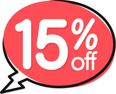 Sale 15 off, discount label and badge. PNG