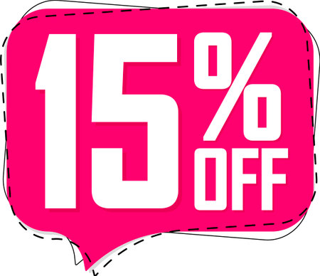 Sale 15 off, discount label and badge. PNG