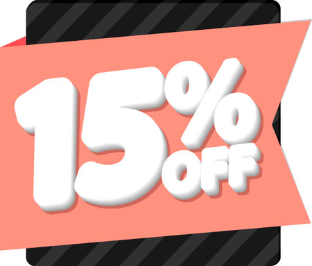 Sale 15 off, discount label and badge. PNG