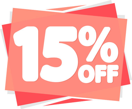 Sale 15 off, discount label and badge. PNG