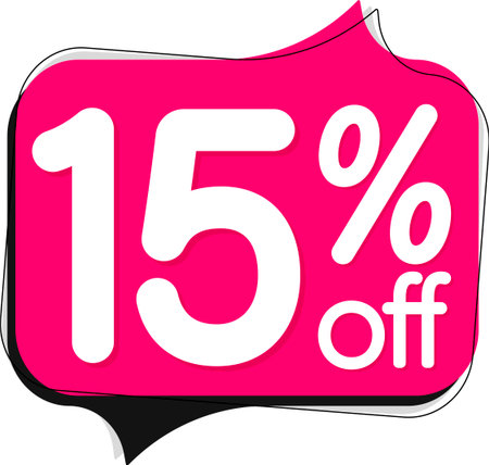 Sale 15 off, discount label and badge. PNG