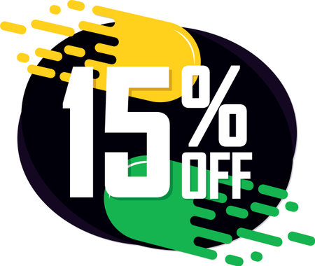 Sale 15 off, discount label and badge. PNG