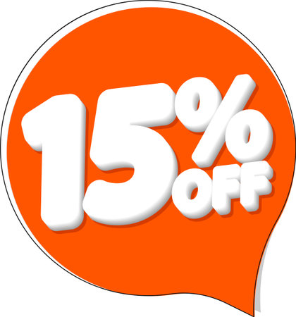 Sale 15 off, discount label and badge. PNG