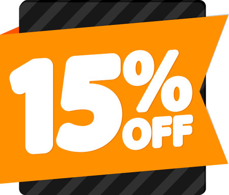 Sale 15 off, discount label and badge. PNG