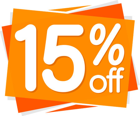 Sale 15 off, discount label and badge. PNG