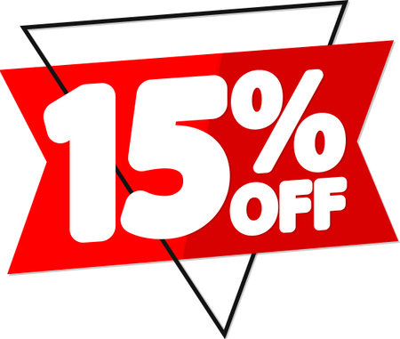 Sale 15 off, discount label and badge. PNG