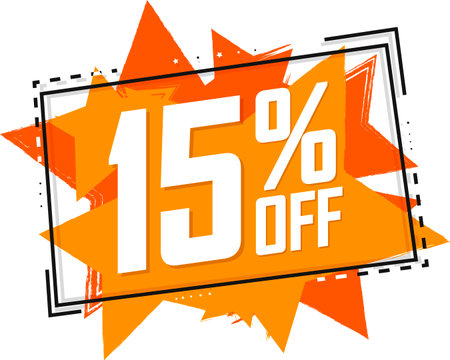 Sale 15 off, discount label and badge. PNG