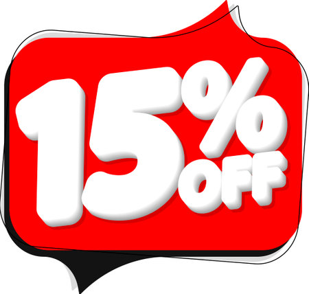 Sale 15 off, discount label and badge. PNG