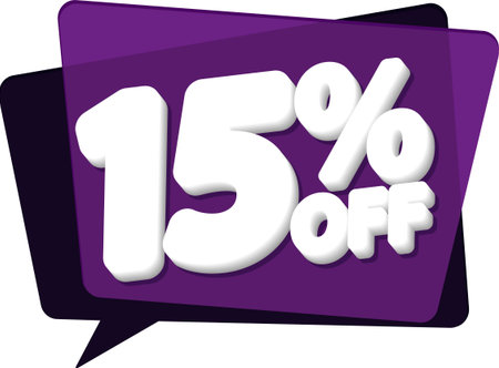 Sale 15 off, discount label and badge. PNG