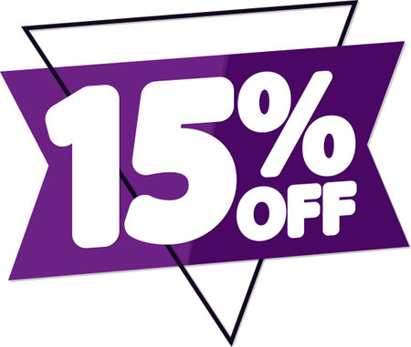 Sale 15 off, discount label and badge. PNG