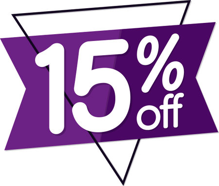 Sale 15 off, discount label and badge. PNG
