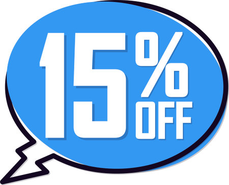 Sale 15 off, discount label and badge. PNG