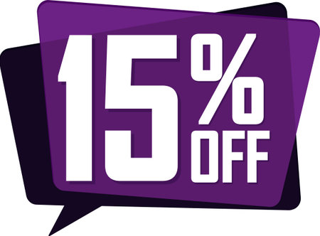 Sale 15 off, discount label and badge. PNG