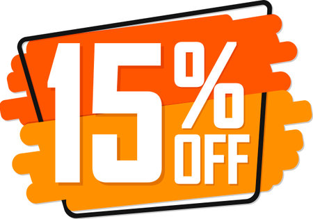 Sale 15 off, discount label and badge. PNG