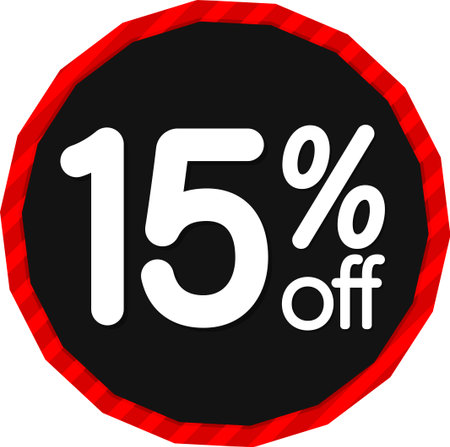 Sale 15 off, discount label and badge. PNG