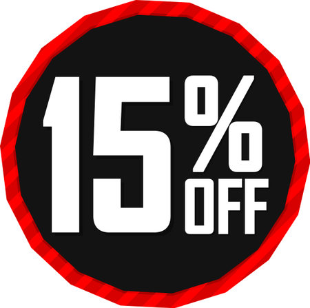 Sale 15 off, discount label and badge. PNG