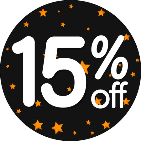 Sale 15 off, discount label and badge. PNG