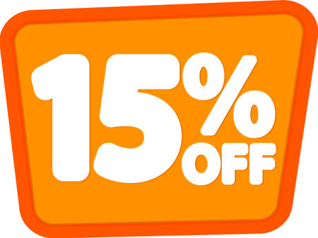 Sale 15 off, discount label and badge. PNG