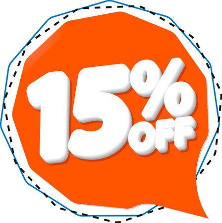 Sale 15 off, discount label and badge. PNG