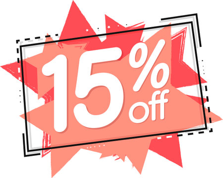 Sale 15 off, discount label and badge. PNG