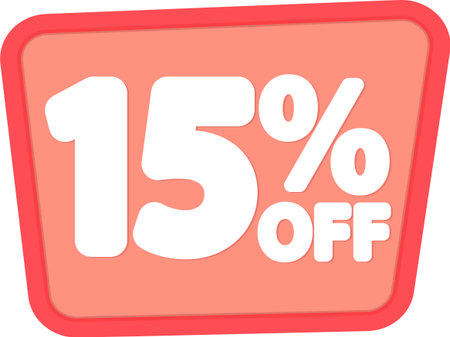 Sale 15 off, discount label and badge. PNG