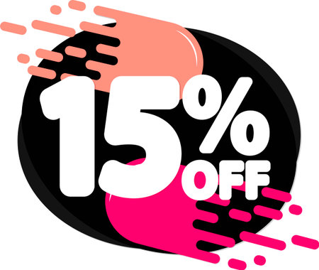 Sale 15 off, discount label and badge. PNG