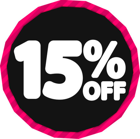 Sale 15 off, discount label and badge. PNG